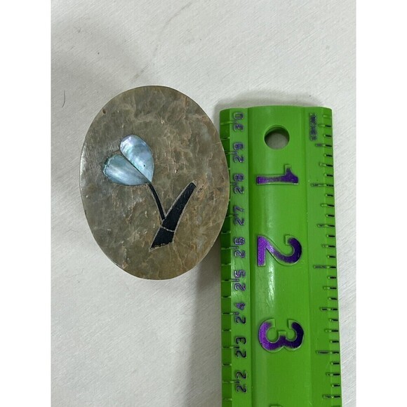 Vintage Soapstone Oval Blue Abalone & Onyx Tulip Inlay Keepsake Box Blue - Picture 14 of 16